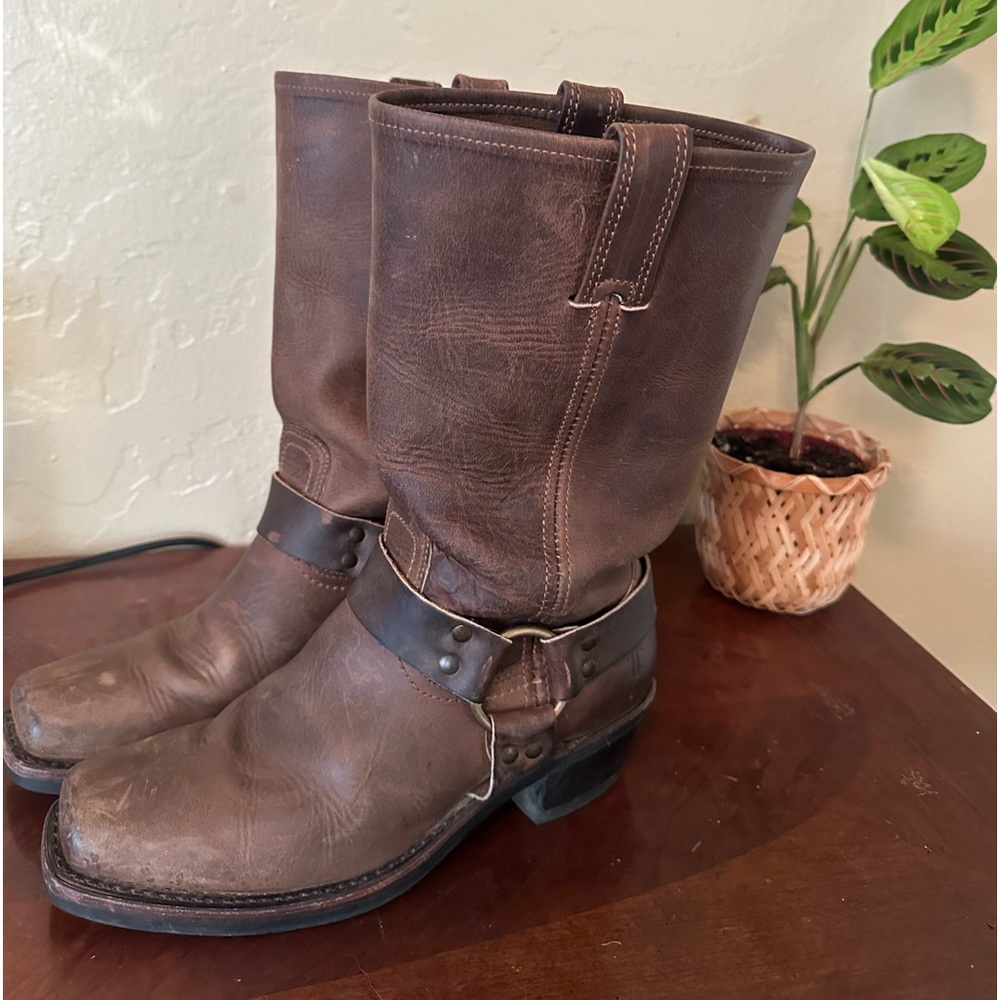 Frye Tall Leather Harness Biker Boots